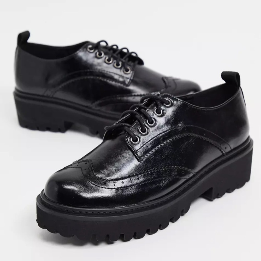 NWOT ASOS Raid Chunky Black Lace Up Loafer Brogues